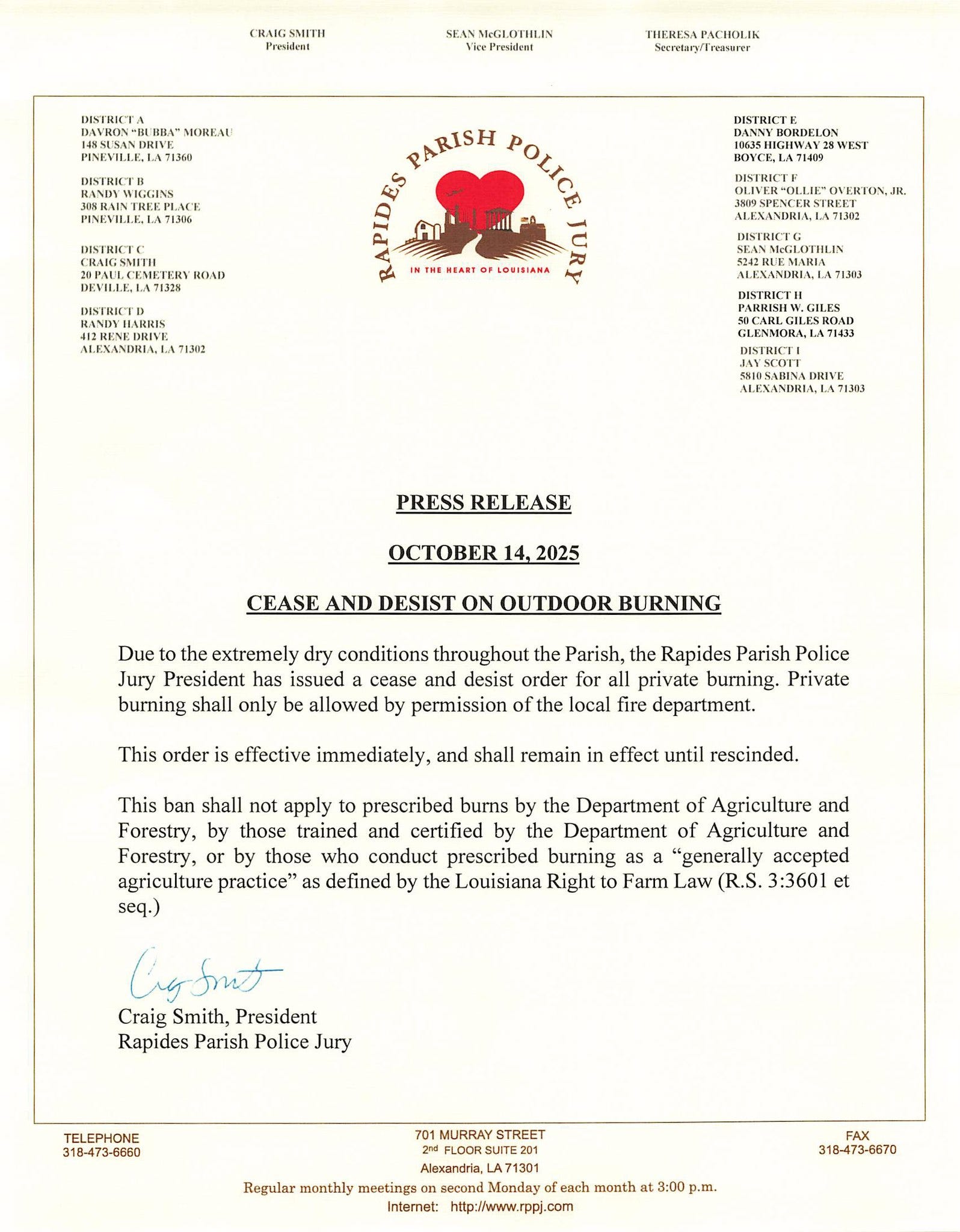 Rapides Parish under burn ban until further notice