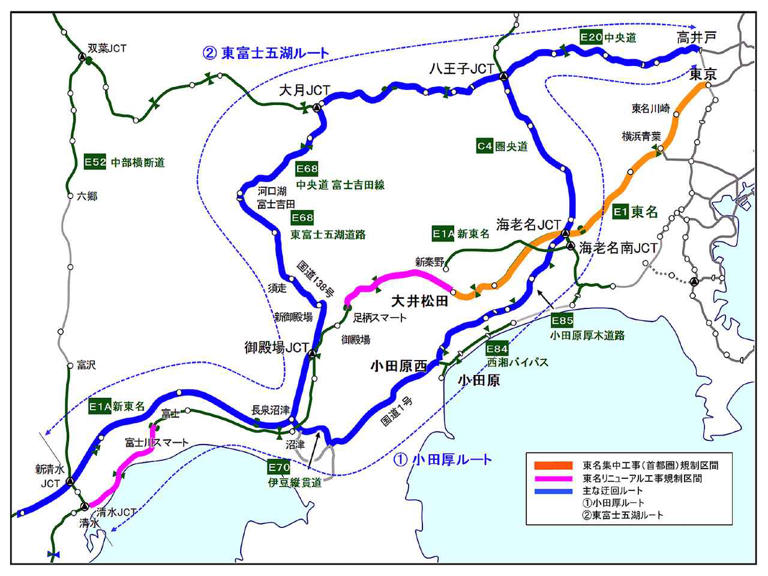 【高速道路情報】2025年10月20日から東名高速の東京IC〜大井松田IC間で集中工事を実施
