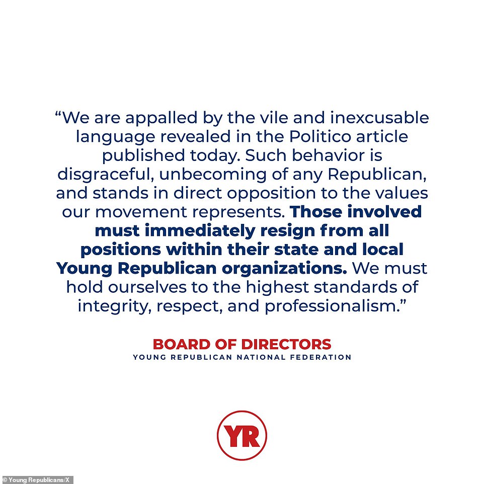 Young Republicans 'appalled' as 'vile' texts from members are leaked