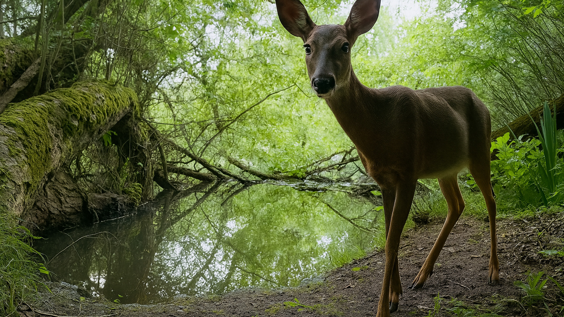 Animaux Sauvages Capturés Par une Caméra de Chasse Près de la Rivière