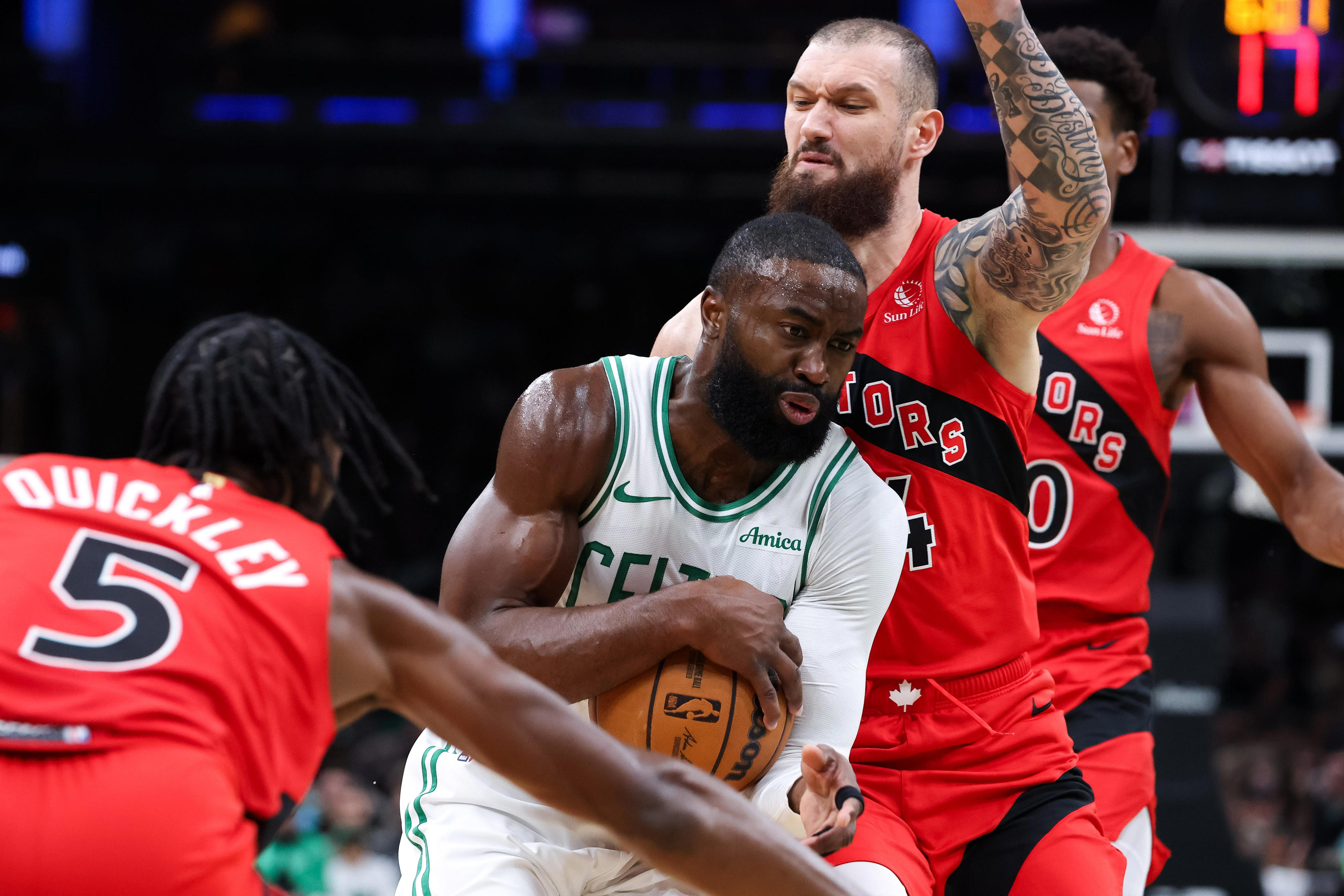 Jaylen Brown exits Boston Celtics preseason tilt vs. Raptors with