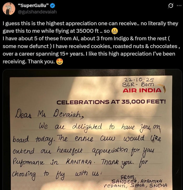 Highest praise! Gulshan Devaiah applauded for Kantara by Air India crew ...