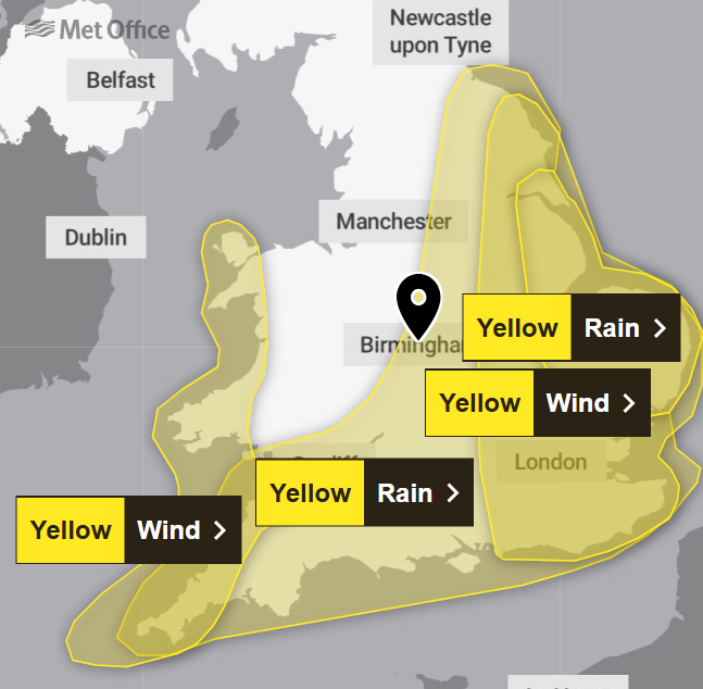 Storm Benjamin Nottingham: Yellow rain and wind weather warning in ...