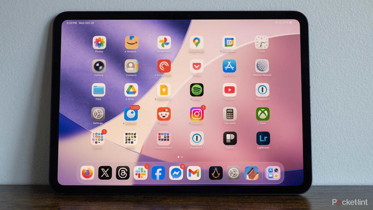 The M5 iPad Pro sitting against a wall.