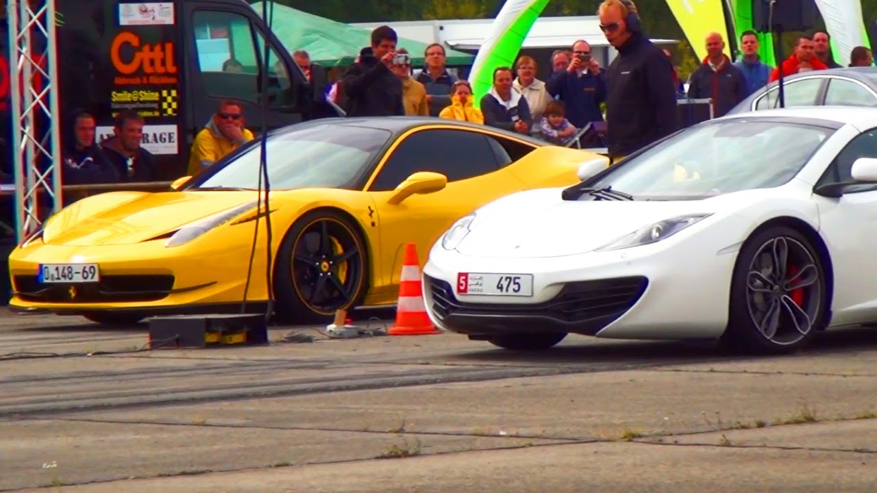 Ferrari 458 vs McLaren MP4-12C Drag Race