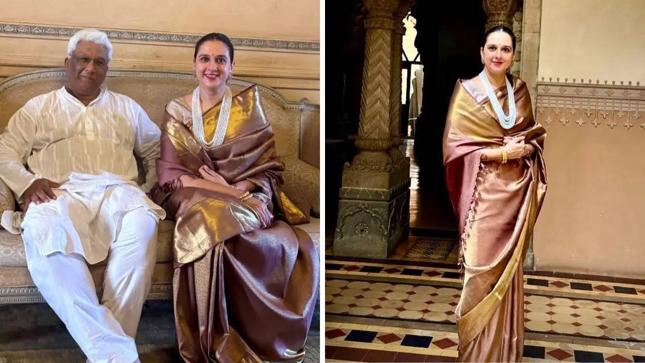 Maharani of Baroda Radhikaraje Gaekwad Radiates Royal Glamour in a  Coffee-Hued Kanjeevaram Silk Saree with