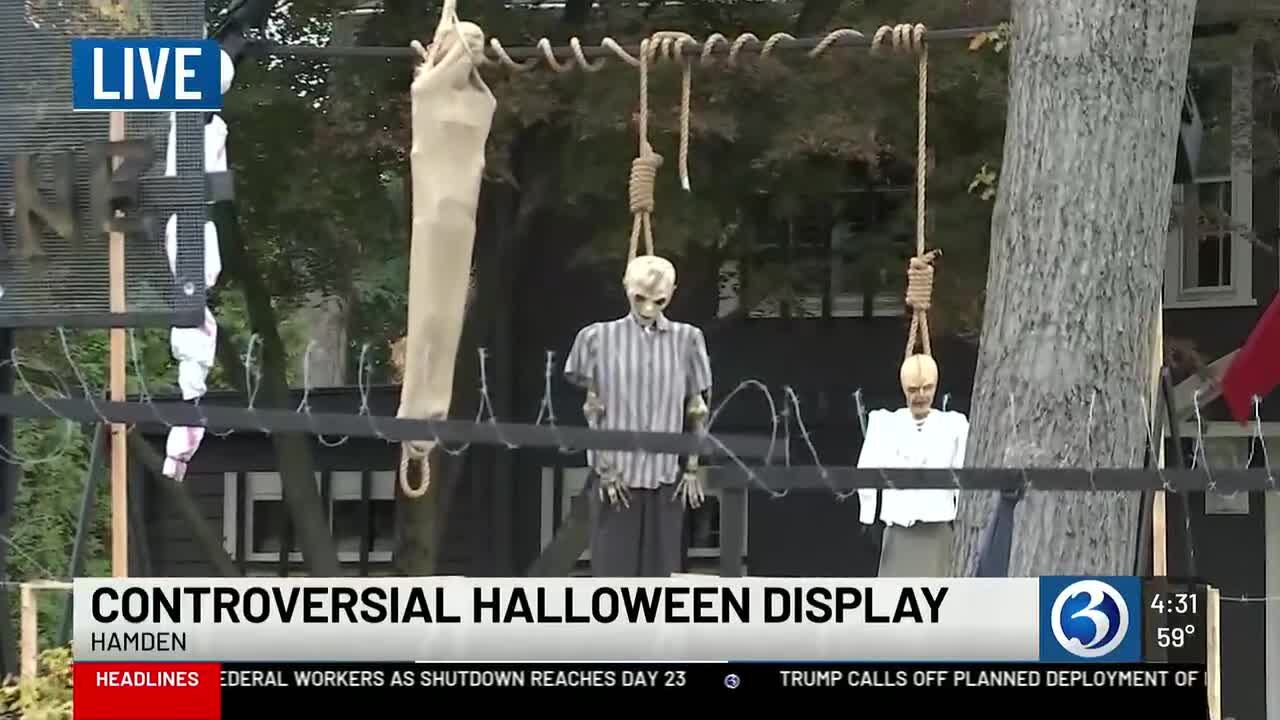 Halloween display in Hamden draws controversy over nooses, barbed wire