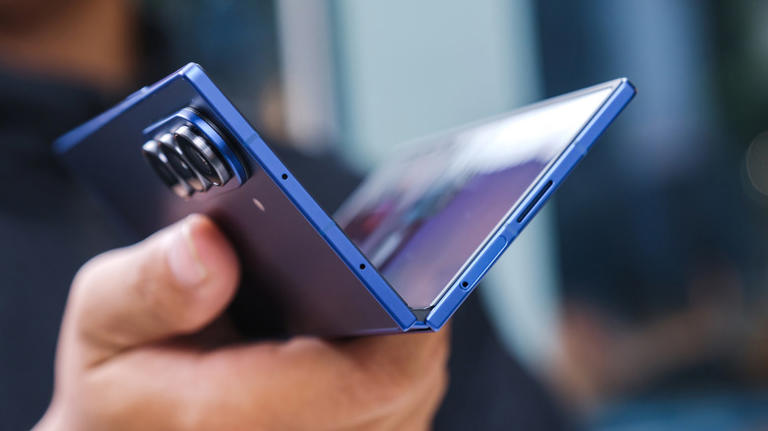 Someone holding a Samsung Galaxy Z Fold phone