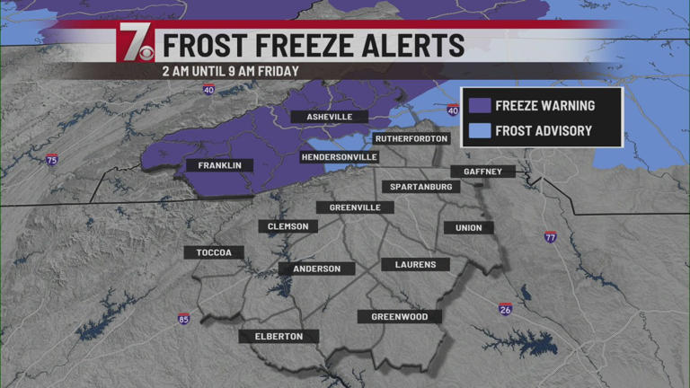 Freeze warnings in effect for much of western NC as temperatures drop