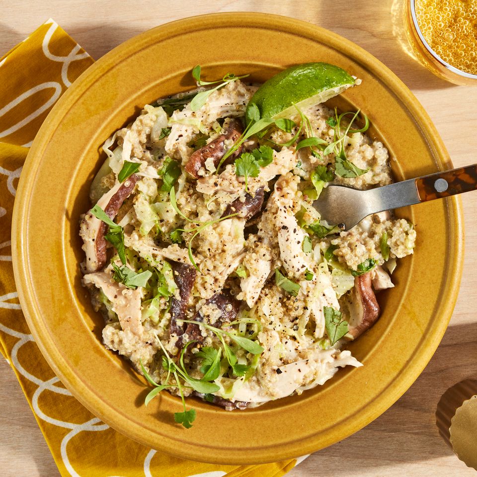 an image of the Creamy Chicken, Cabbage & Mushroom Skillet Casserole