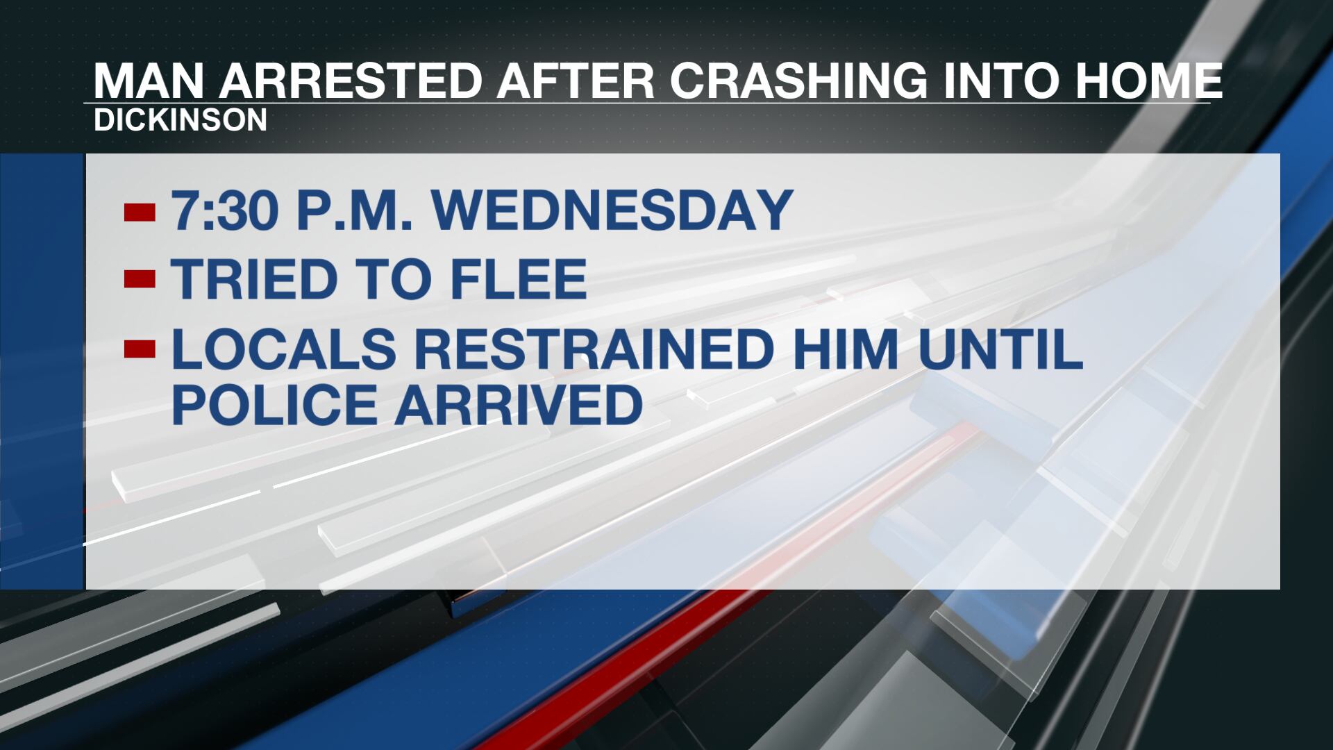 Dickinson man arrested after crashing into home