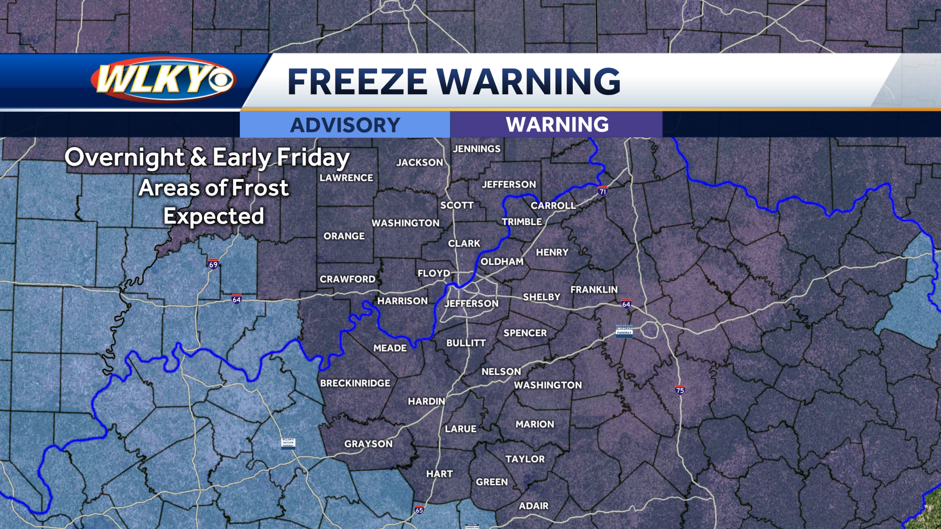 Freeze warning issued for parts of Louisville region