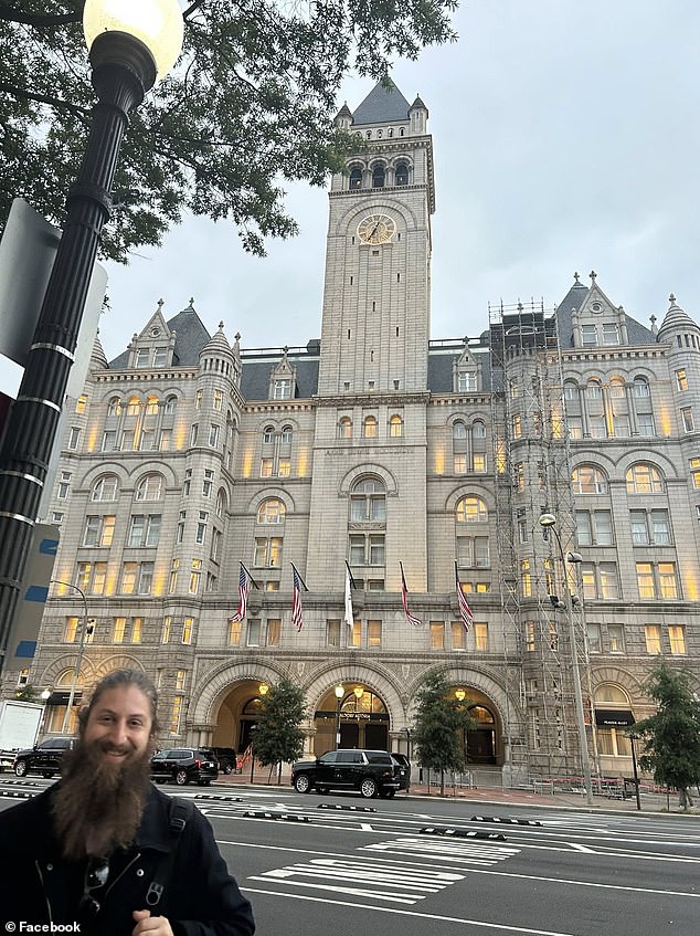 He is pictured posing outside of the&nbsp;Waldorf Astoria hotel while in Washington DC