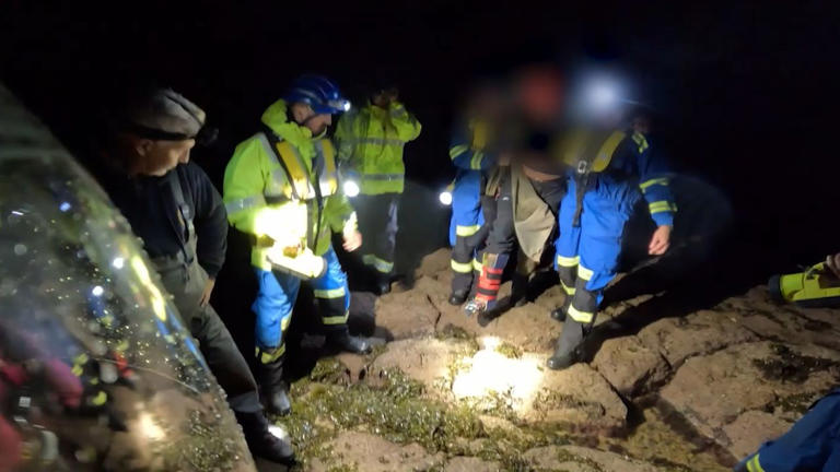 Dramatic video shows Yorkshire RNLI crew rescuing angler with leg ...