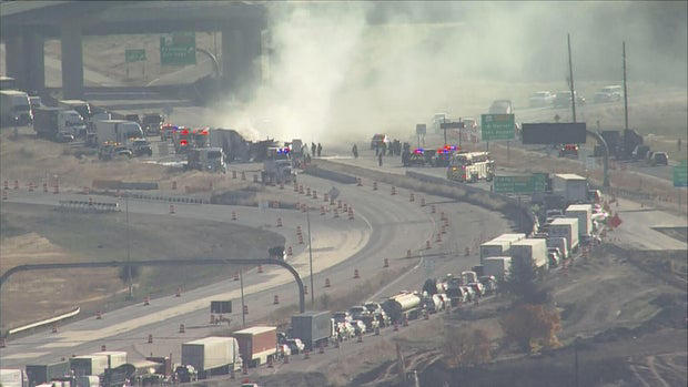 I-70 reopens after fiery crash involving 2 semis east of Denver