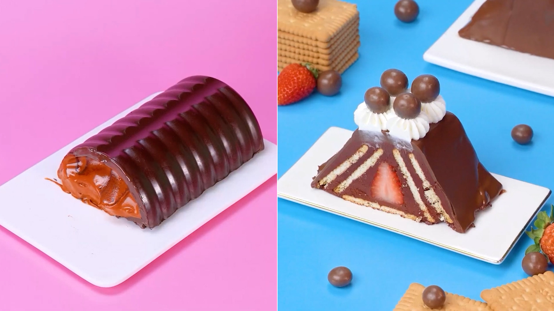 Chocolate Caramel Roll and Pyramid Strawberry Cake