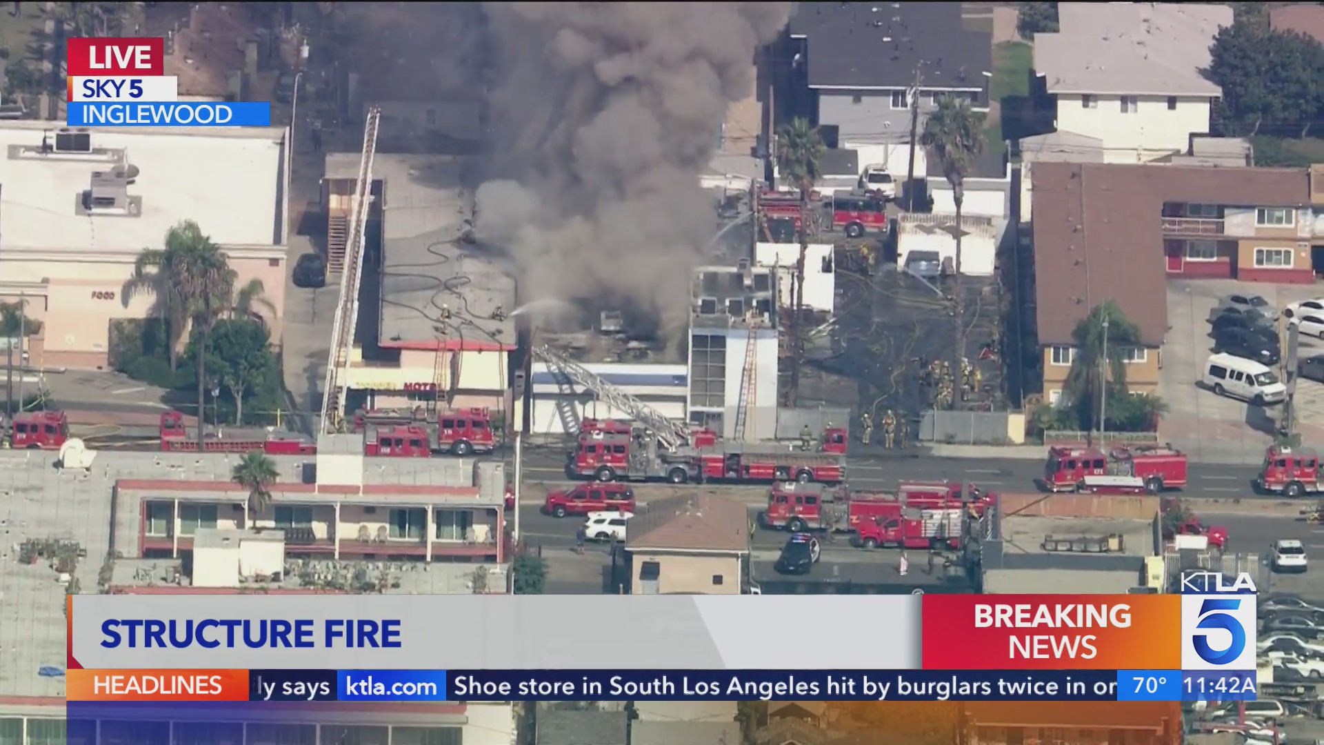Firefighters in defensive mode as blaze engulfs Inglewood building