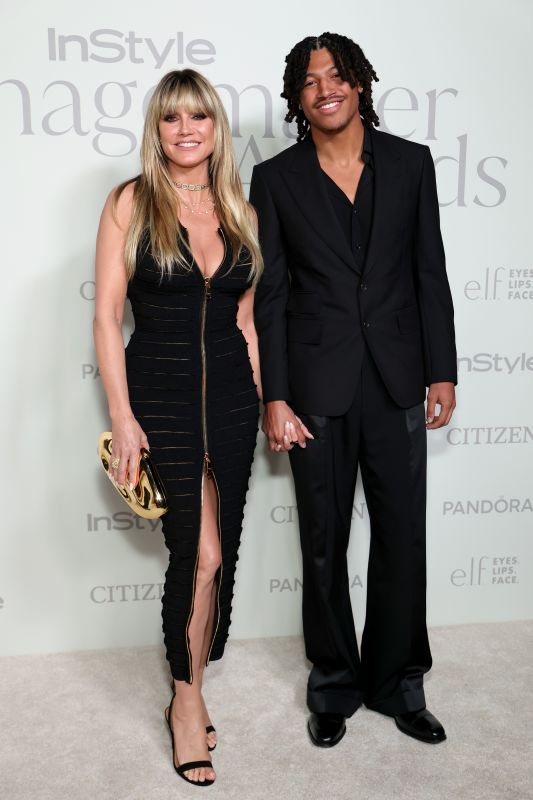 BEL AIR, CALIFORNIA - OCTOBER 23: (L-R) Heidi Klum and Henry Samuel attend the InStyle Imagemaker Awards 2025 at a Private Residence on October 23, 2025 in Bel Air, California. (Photo by Monica Schipper/Getty Images)