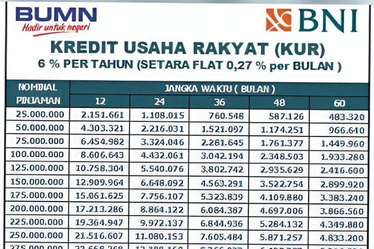 Tabel KUR BNI 2025: Pinjaman Sampai Rp 500 Juta, Cek Cicilan di Sini
