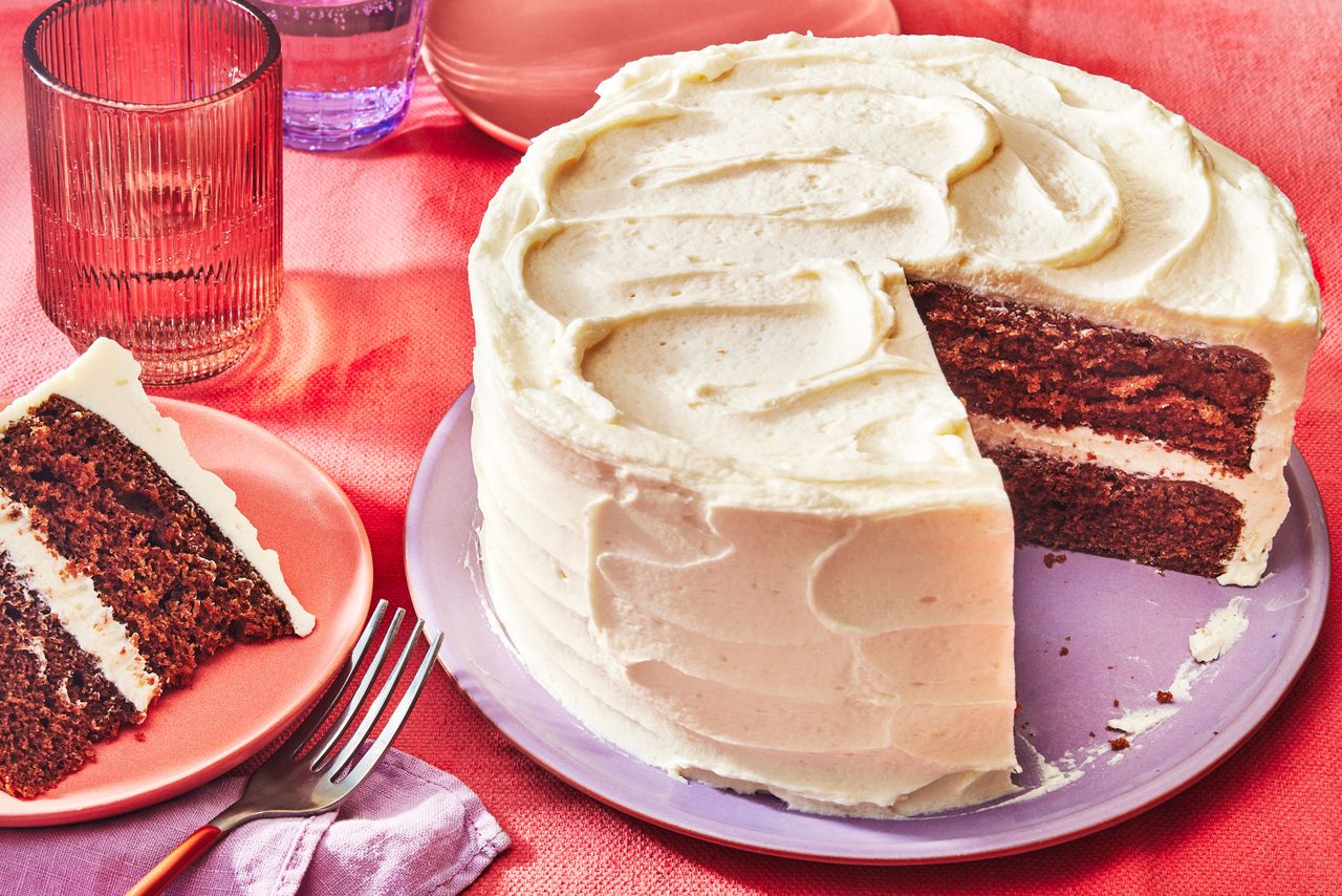 Southern Living Mahogany Cake sliced and ready to serve