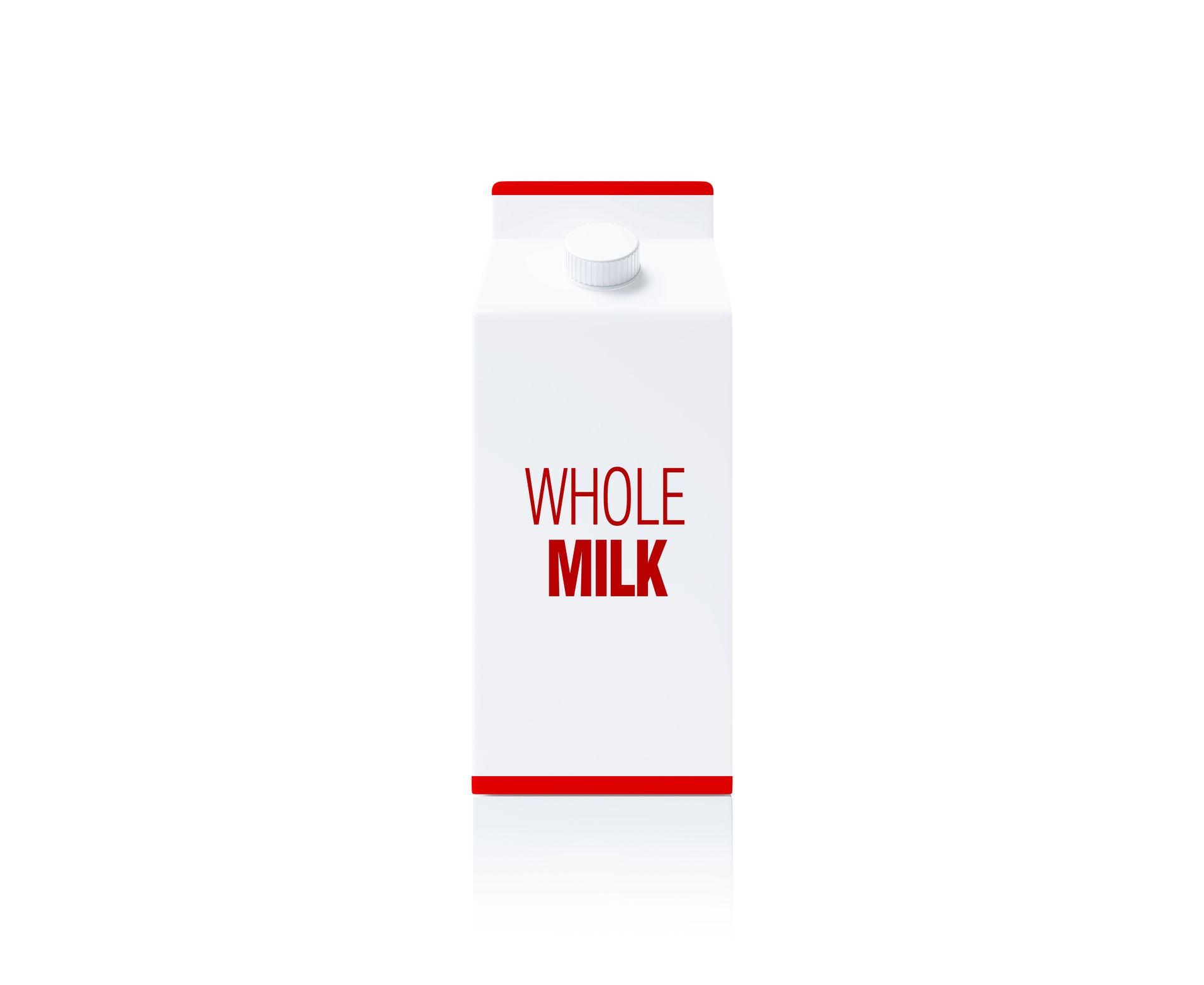 Carton of whole milk with a white cap and labels