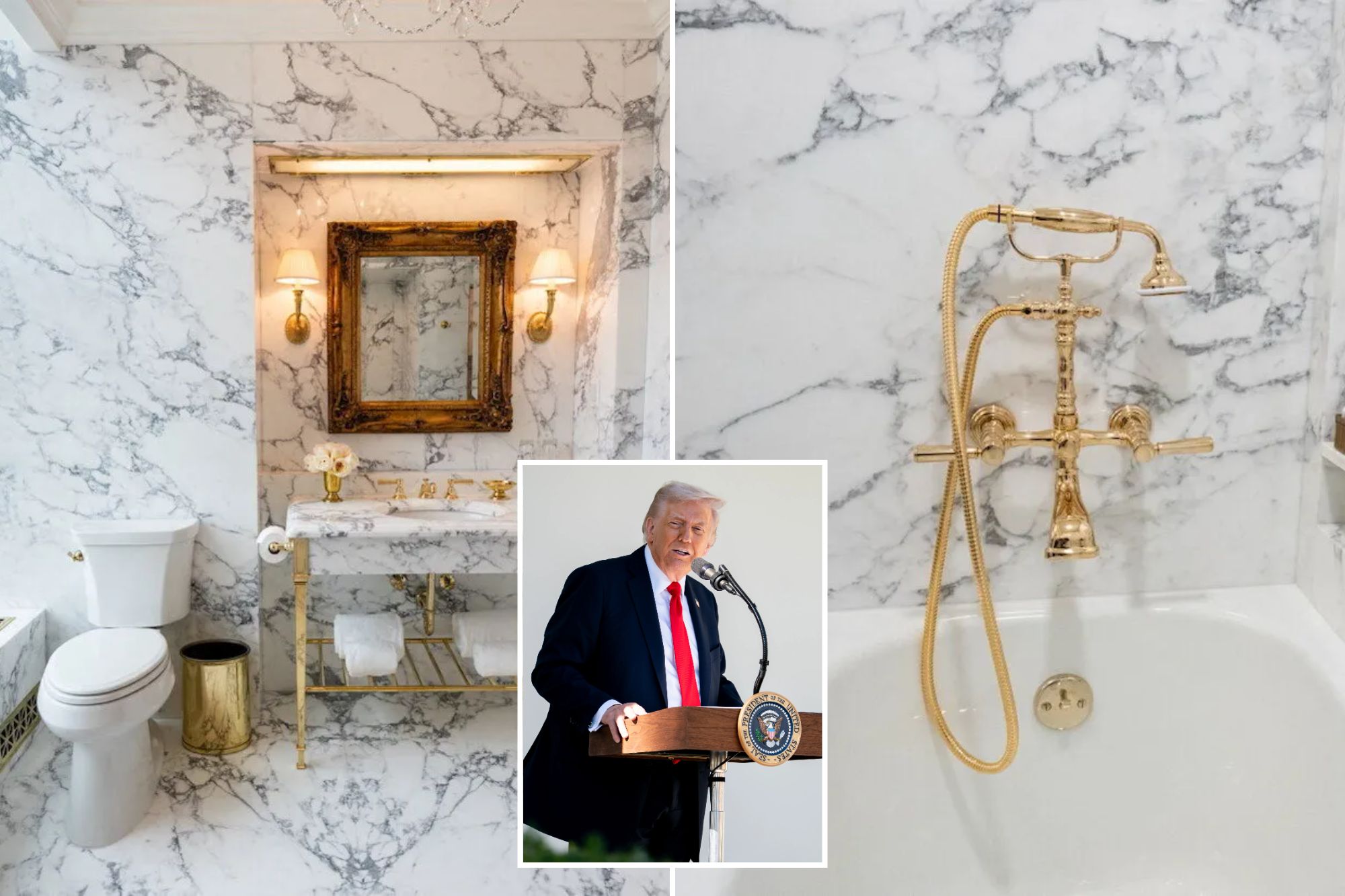 Trump unveils Lincoln Bathroom renovation — complete with gold accents ...