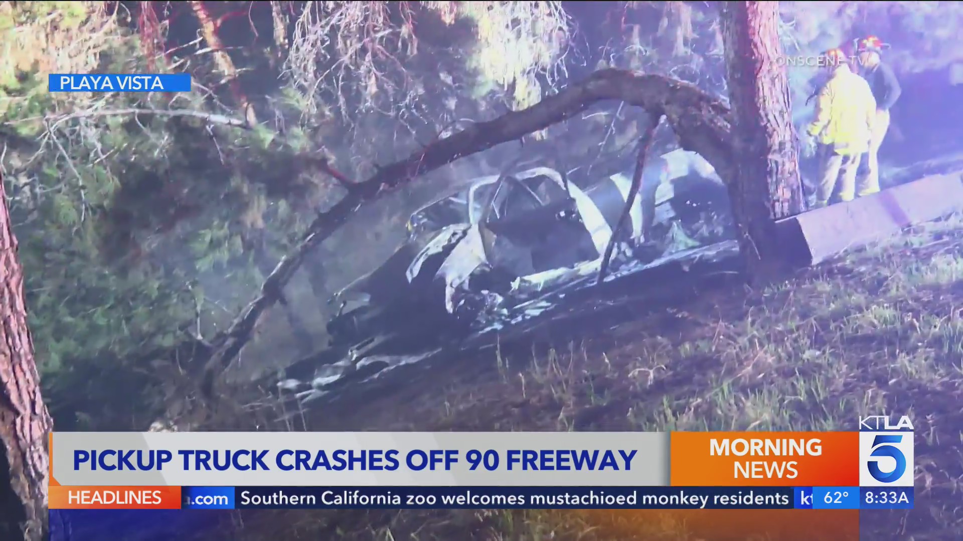 Driver missing after pickup truck bursts into flames on LA's West Side