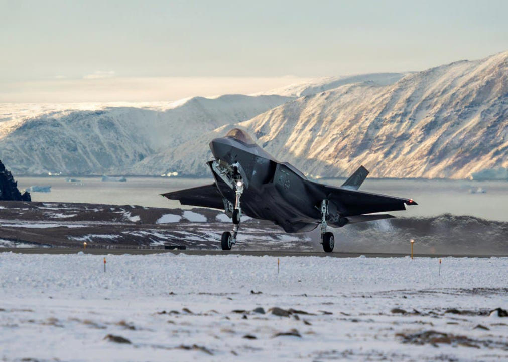 A United States F-35 fighter jet lands at Pituffik Space Base in Greenland on October 7, 2025.