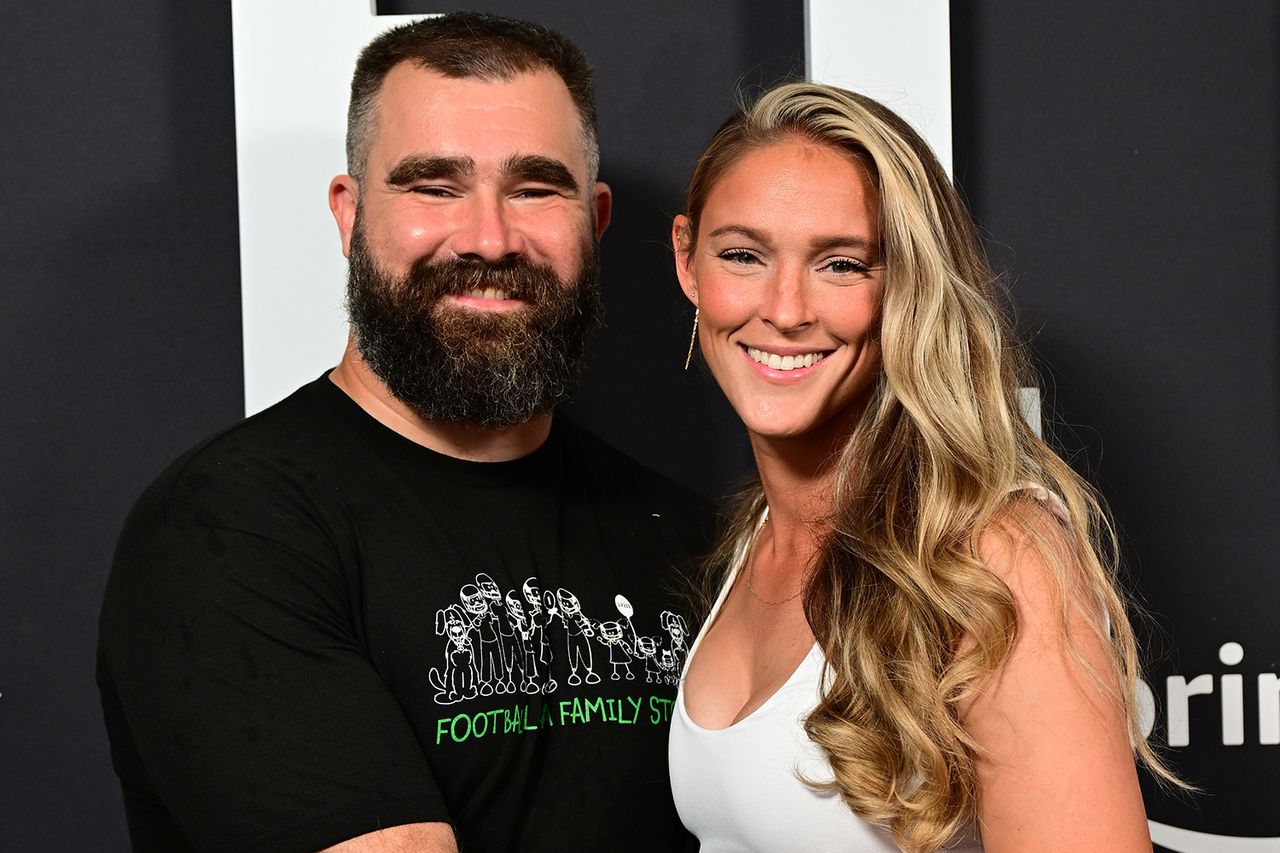 Jason Kelce and Kylie Kelce attend Thursday Night Football Presents The World Premiere of