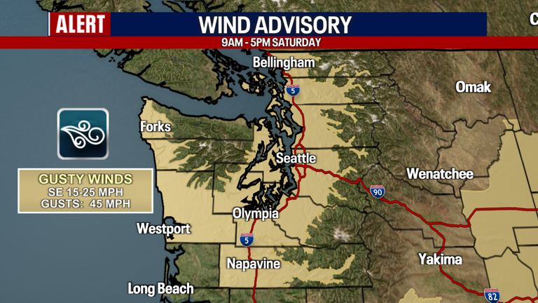 Seattle weather: Gusty winds and heavy morning rain Saturday