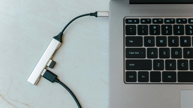 USB hub plugged into a laptop