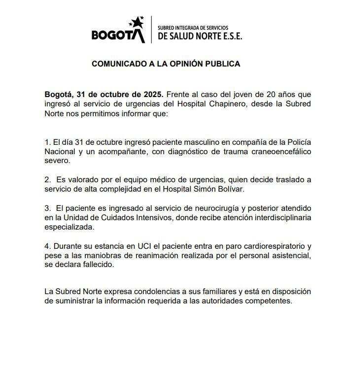 Comunicado de las autoridades sobre el caso del estudiante de los Andes.
