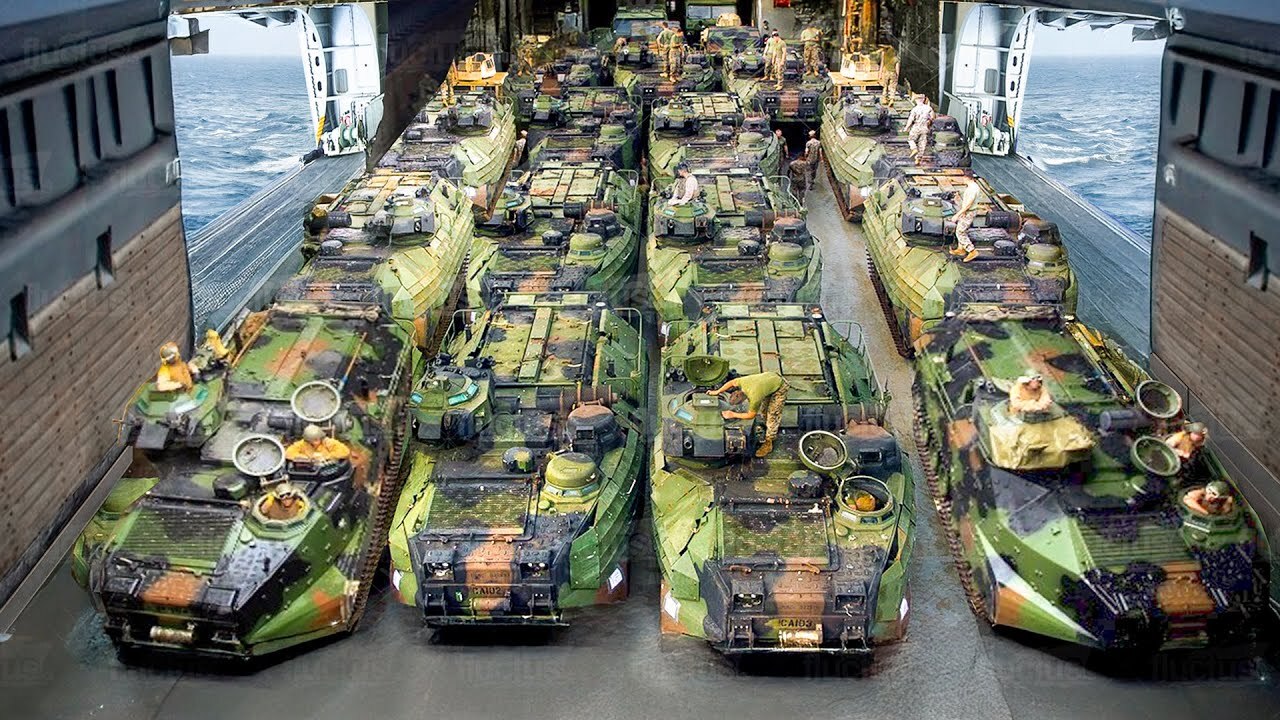 US Deploys Amphibious Assault Vehicles in Massive Beach Landing Operation<br><br>