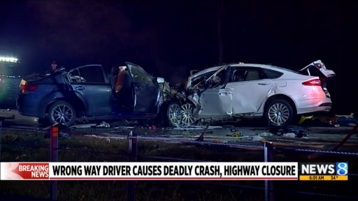 Wrong way driver causes deadly crash, highway closure