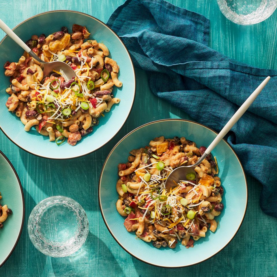 a recipe photo of the Slow-Cooker Three-Bean Chili Mac