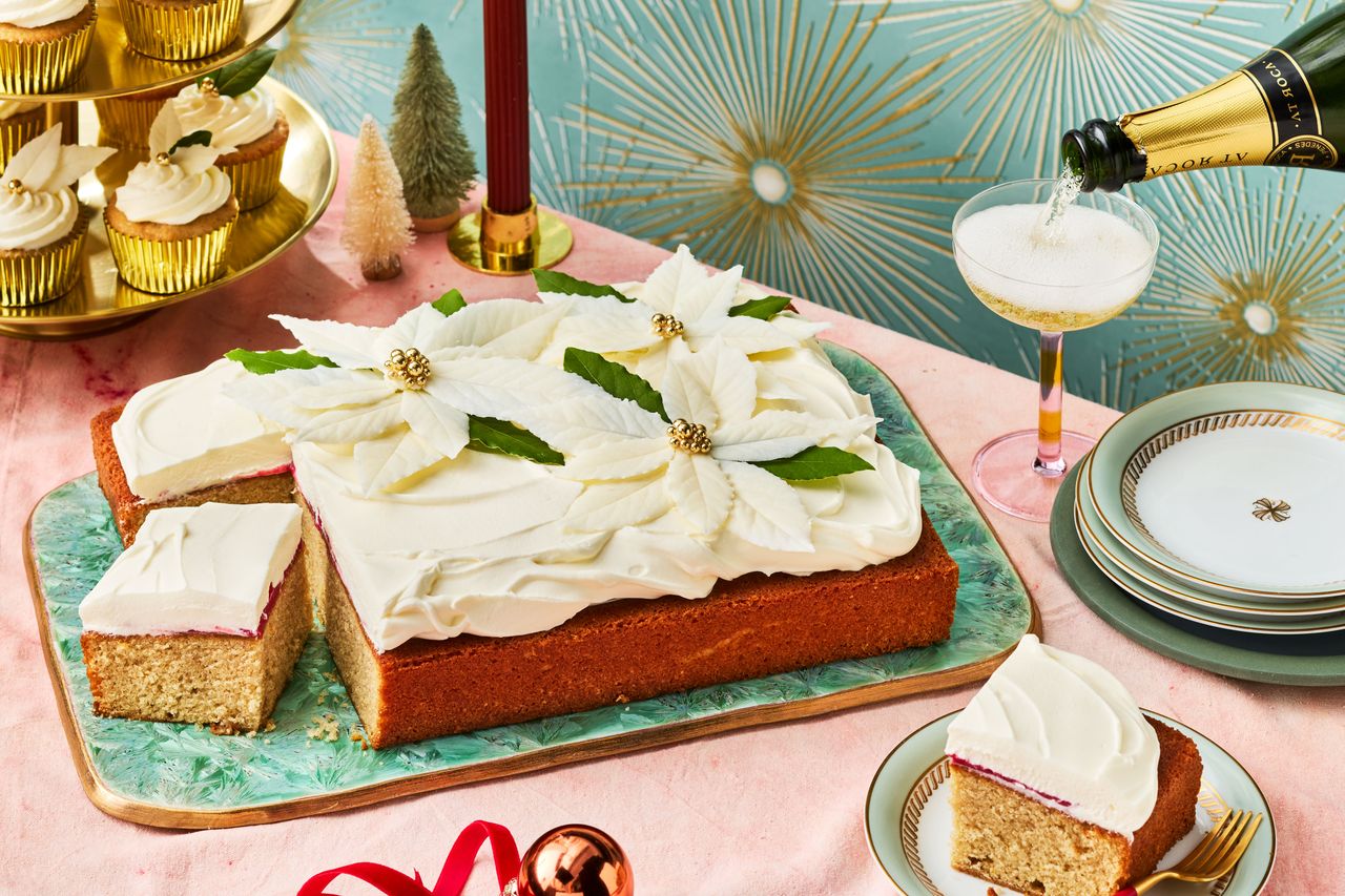 Southern Living White Poinsettia Sheet Cake with Cranberry-Orange Filling