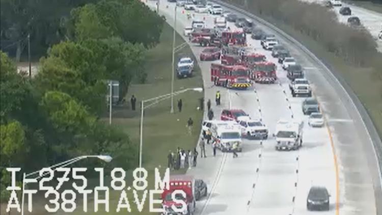 Lanes cleared after rollover crash on I-275 in south St. Pete