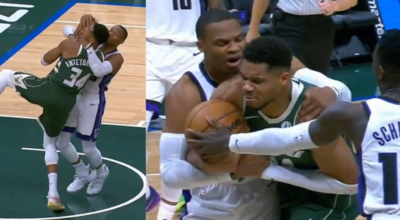 Russell Westbrook and Giannis Antetokounmpo get into heated scuffle after  hard foul in Kings' win over Bucks [VIDEO]