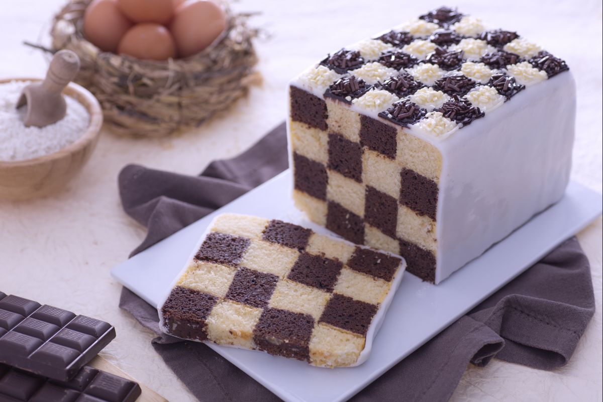 Decorated chess cake