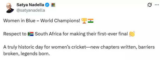 'Barriers broken, legends born': Sundar Pichai, Satya Nadella hail India's historic Women's World Cup triumph
