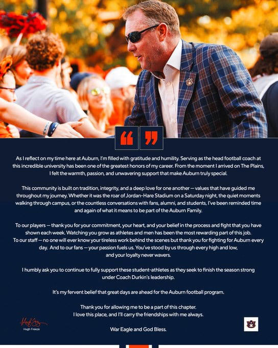 Freeze delivers final message to Auburn program, fans