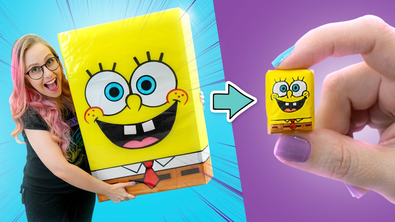 Como fazer paper squishy gigante e miniatura 💛 Bob Esponja