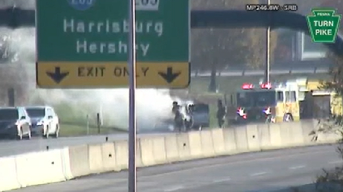 Vehicle fire blocks lane of travel on the turnpike
