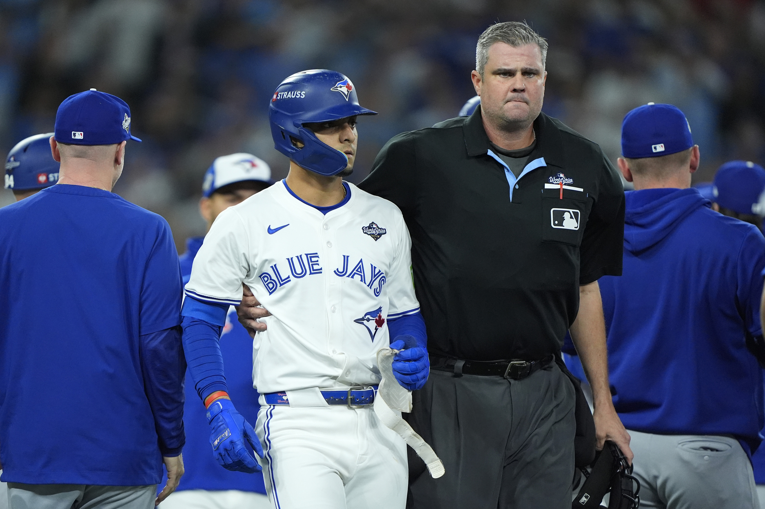 Benches clear in Game 7 after Blue Jays batter gets hit by pitch