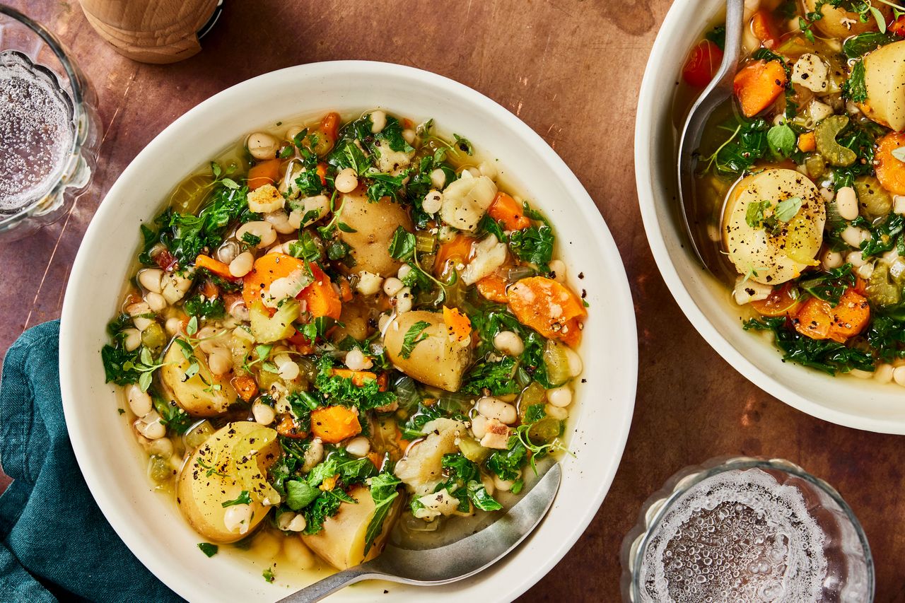 Southern Living Slow Cooker Vegetable Soup in bowls to serve
