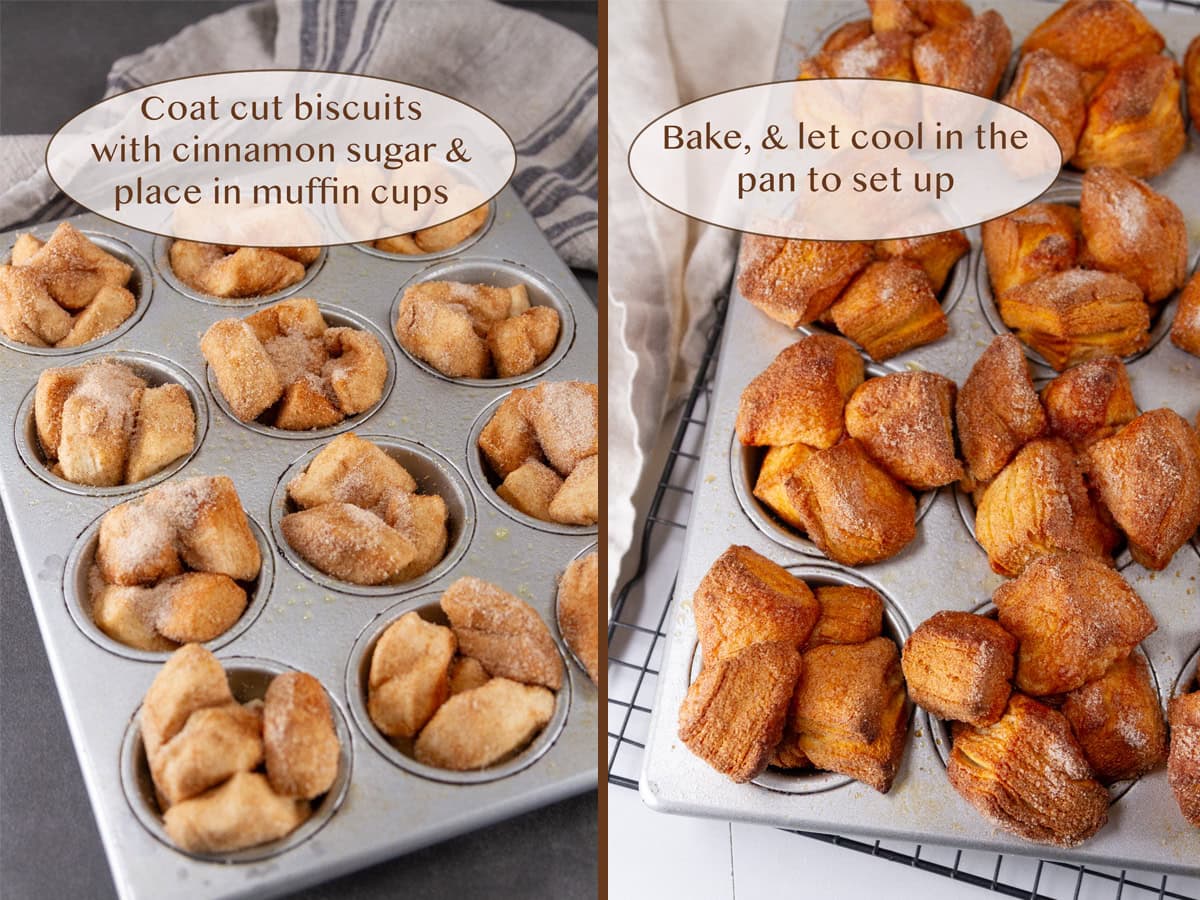 biscuit muffins before baking on left and after baking on right.