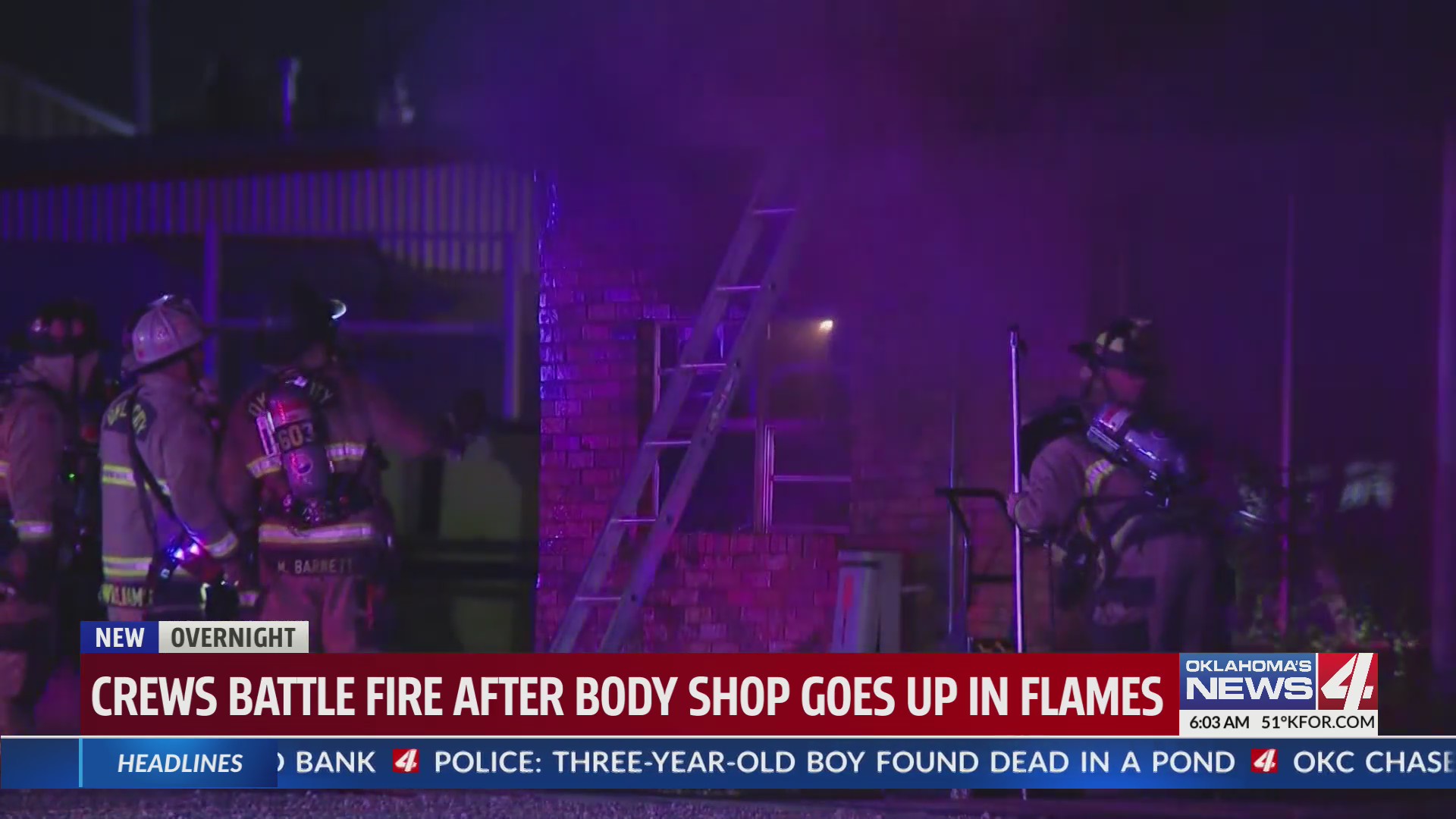 Crews battle fire at Oklahoma City auto body shop