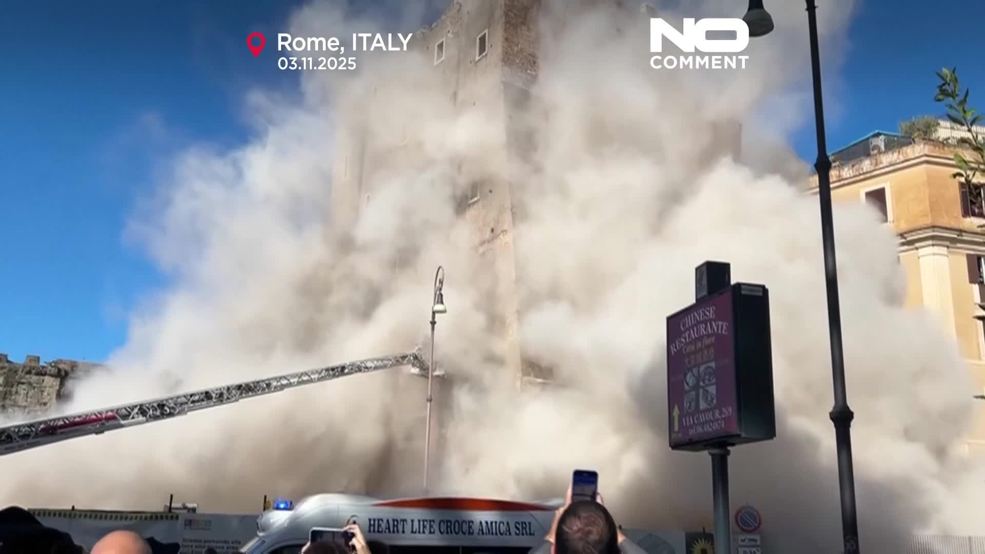 Watch: Moment medieval Torre dei Conti in Rome partially collapses ...