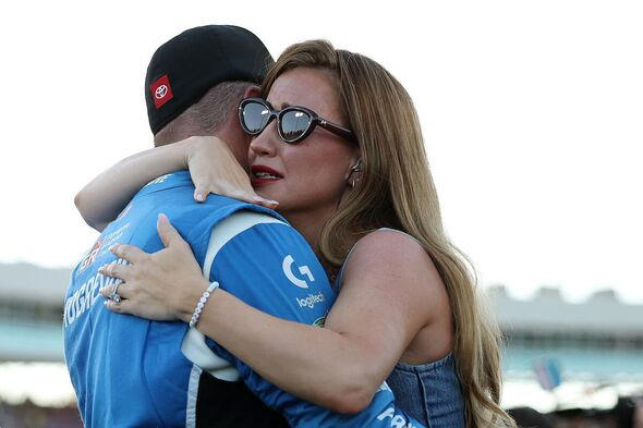 Denny Hamlin's partner reacts to heartbreaking NASCAR defeat as daughters left in tears