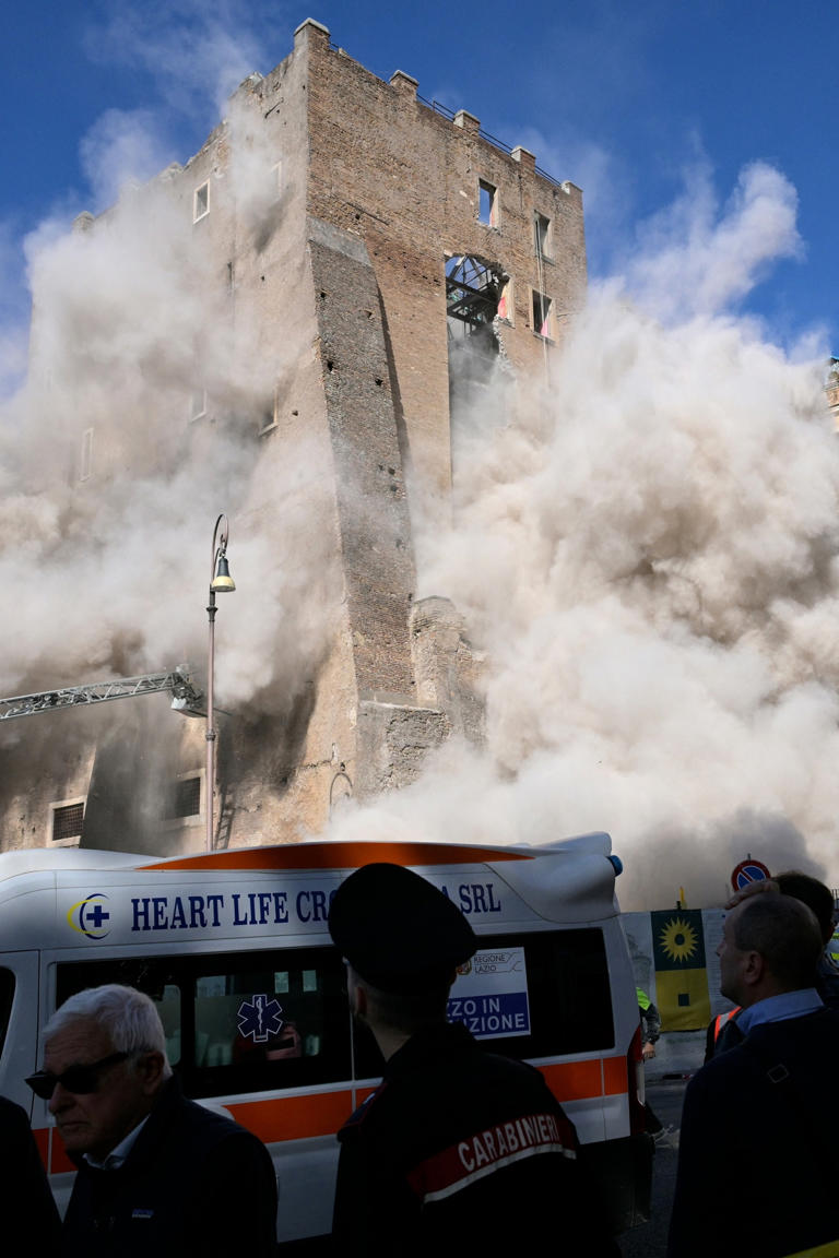 Worker trapped for 11 hours after collapse of medieval tower in central ...